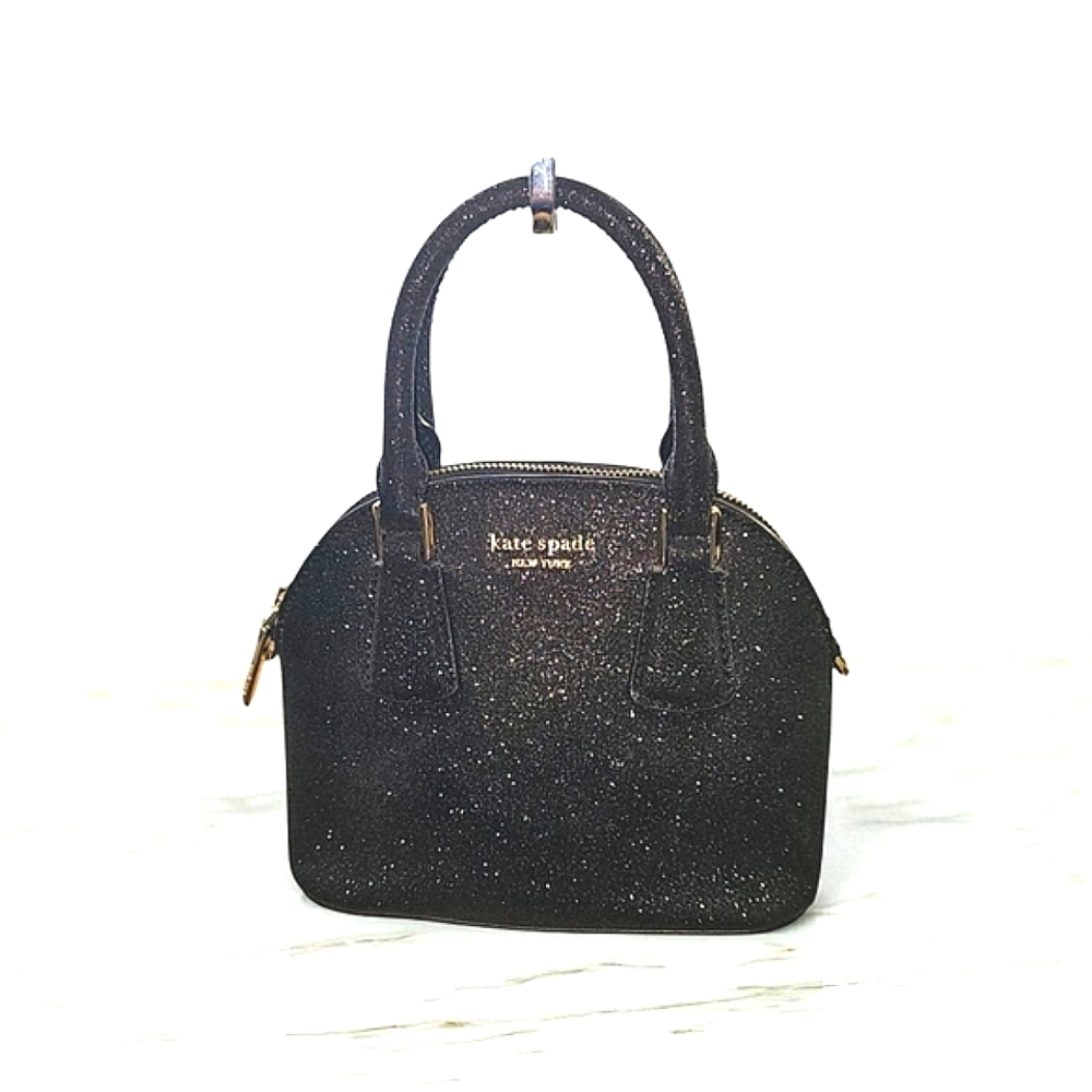 KATE SPADE Mini Sylvia Black Sparkle Satchel Crossbody with Adjustable Strap